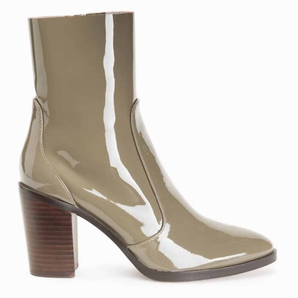 Anthropologie Splendid Roselyn Western Patent Mid Calf Booties Moss Green